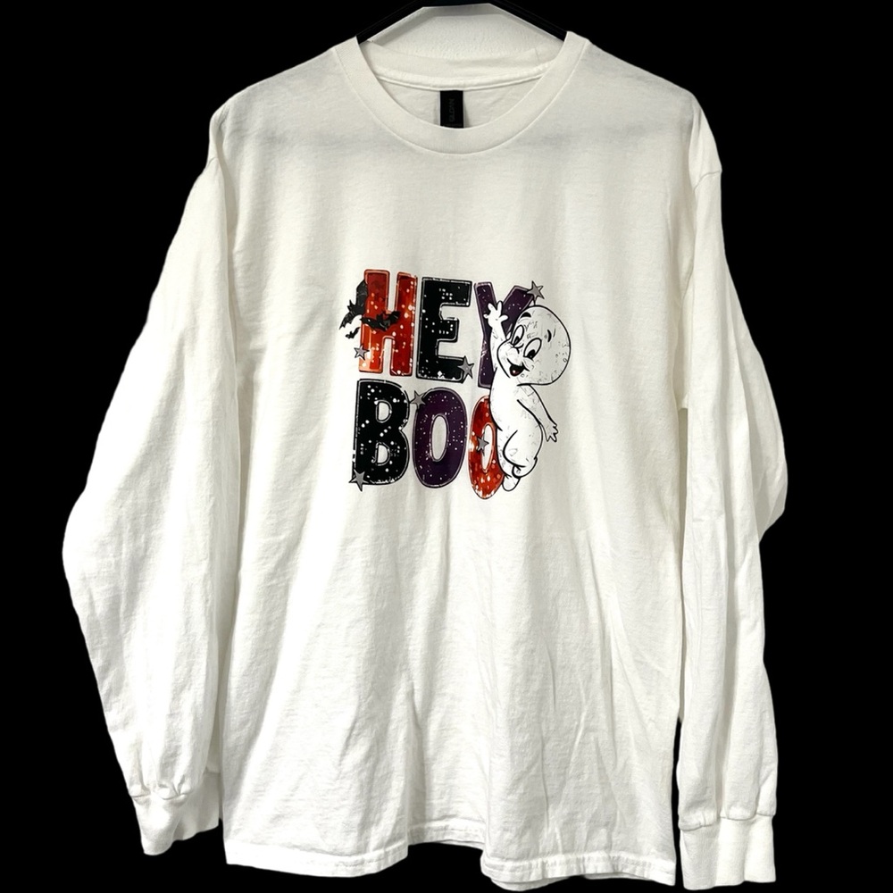 Hey Boo Ghost Halloween Long Sleeve T-Shirt | Cute Spooky Graphic Tee